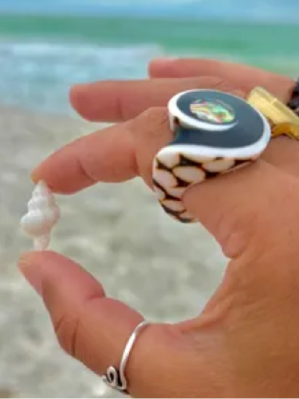 Natural Ocean Siren Tiger Shell Carved Ring with MOP
